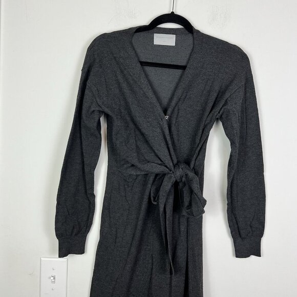 Modern Citizen Charcoal Gray Lenese Front Wrap Tie Midi Sweater Dress Size Small - Picture 3 of 10